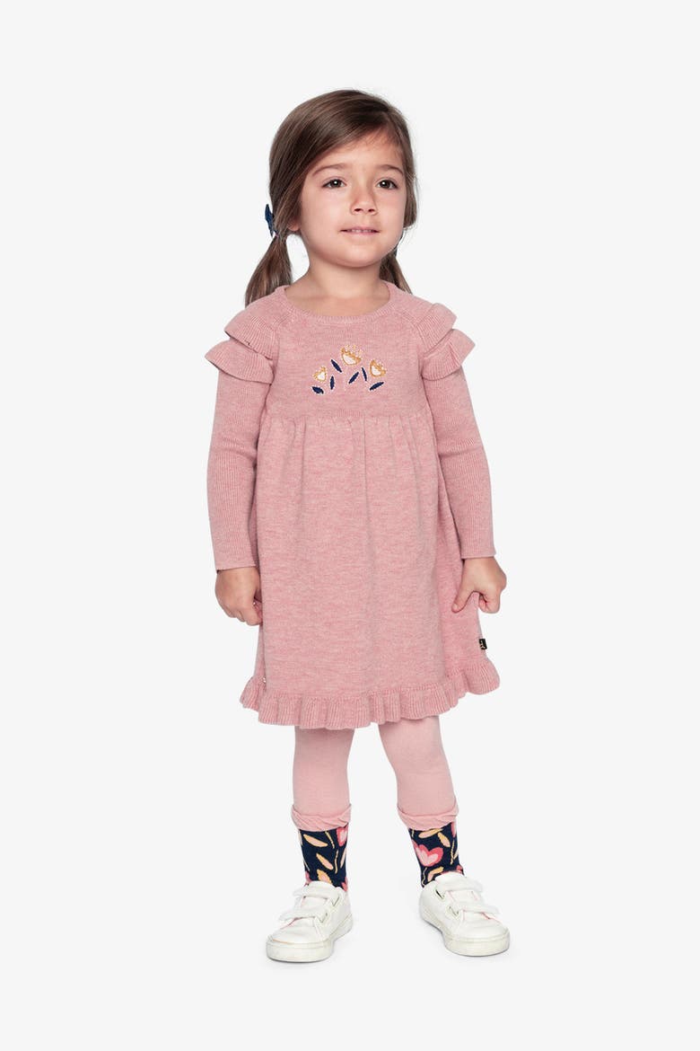 Knitted Ruffled Shoulder Floral Detail Dress, Alternate, color, Pink