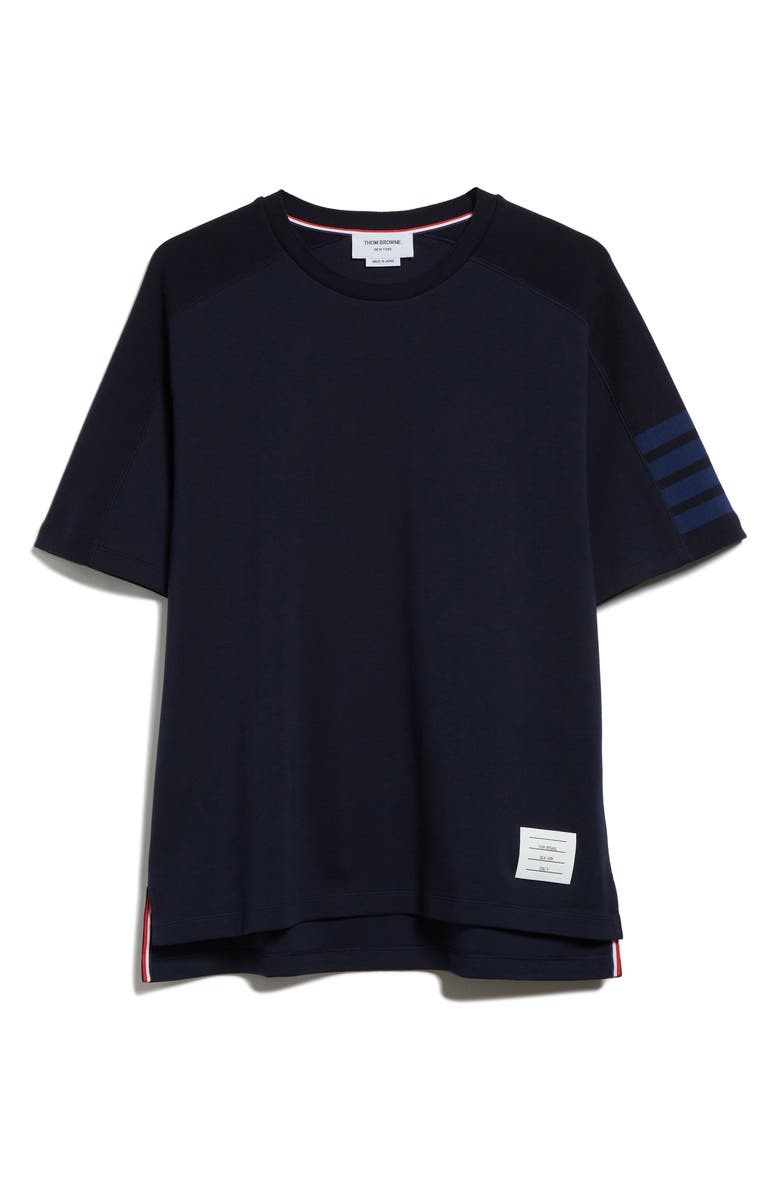 Thom Browne 4-Bar Milano Cotton T-Shirt, Alternate, color, Navy
