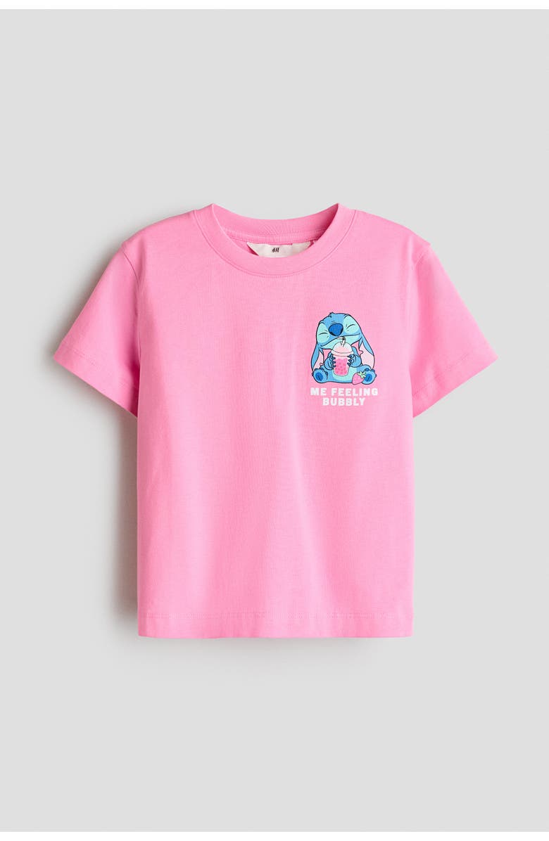 H&M Print-motif Cotton T-shirt, Main, color, Pink/Lilo & Stitch