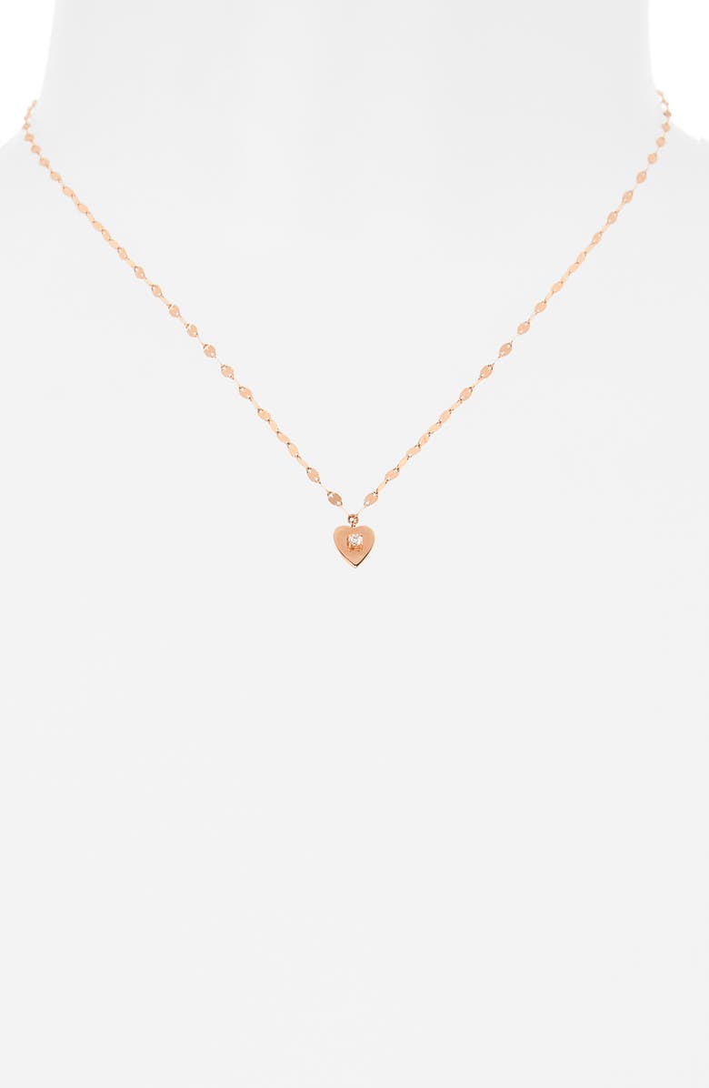 LANA 14K Rose Gold Solo Mini Diamond Heart Pendant Necklace - 0.035ct., Alternate, color, Rose Gold