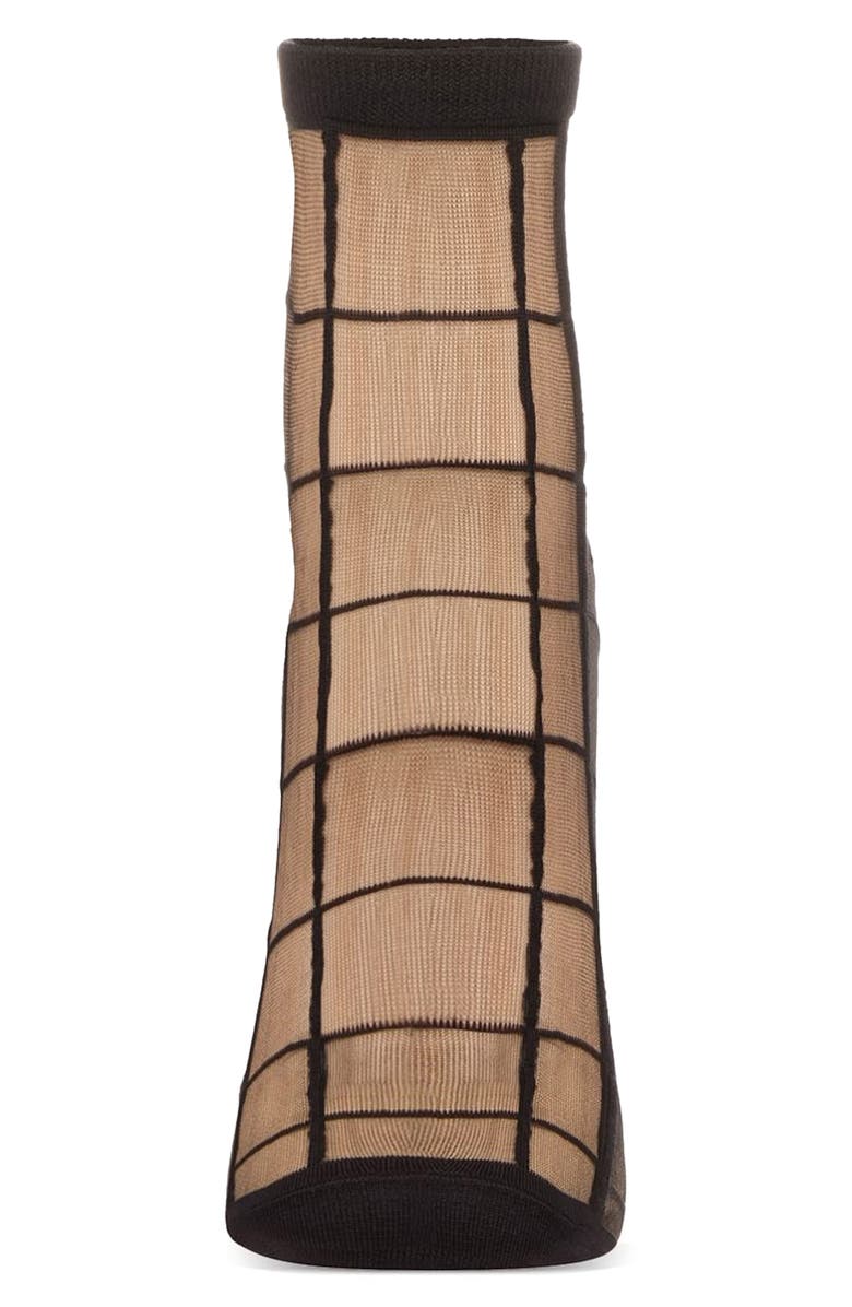 MeMoi Sheer Plaid Ankle Socks, Alternate, color, Black