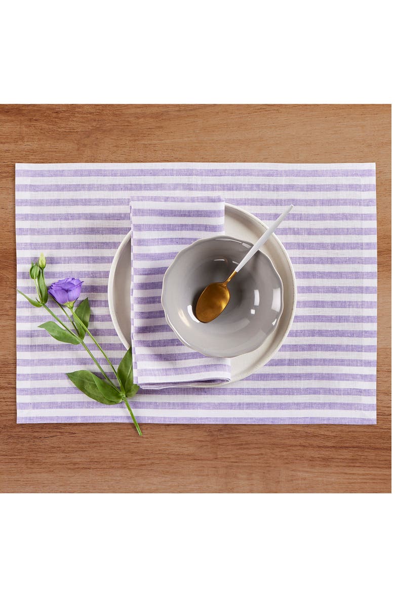 Linen Placemats Set of 4, 14 x 19" - Amalfi Stripe, Alternate, color, Violet and White