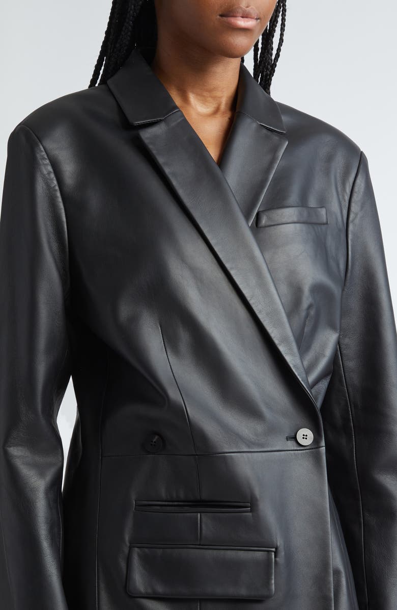 Jacquemus La Veste Tibau Asymmetric Leather Blazer, Alternate, color, Black
