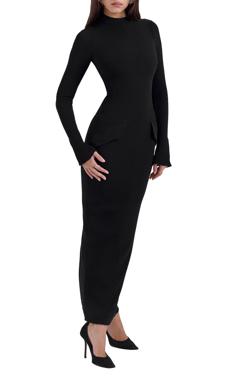 HOUSE OF CB Marie Louise Mock Neck Long Sleeve, Alternate, color, Black