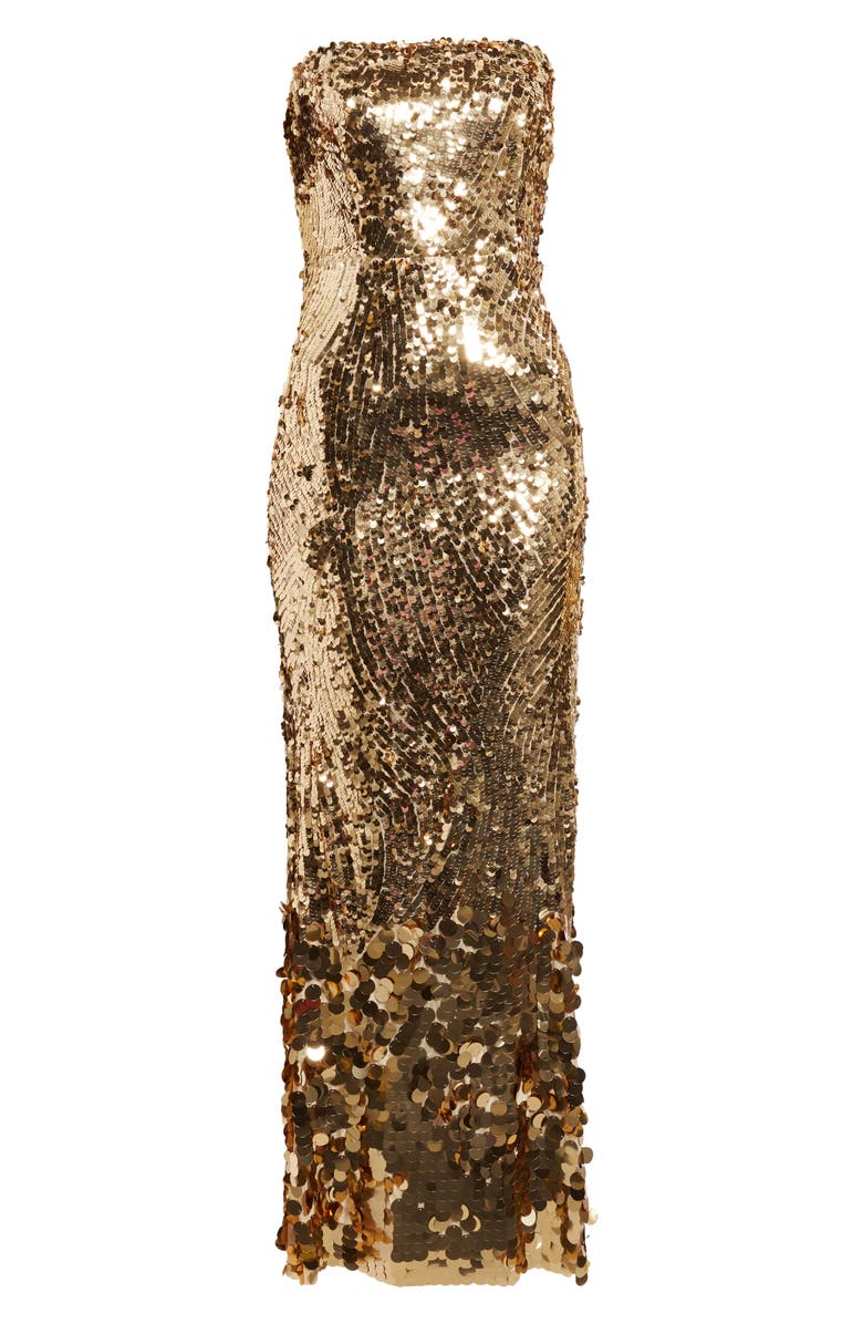 Eliza J Sequin Strapless Gown, Alternate, color, Gold