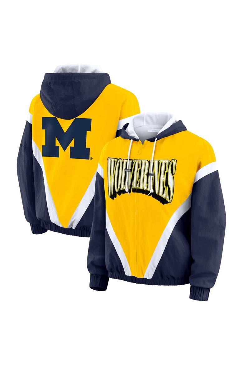 Women's WEAR by Erin Andrews Maize/Navy Michigan Wolverines Colorblock Full-Zip Hoodie Windbreaker Jacket, Main, color, Maize