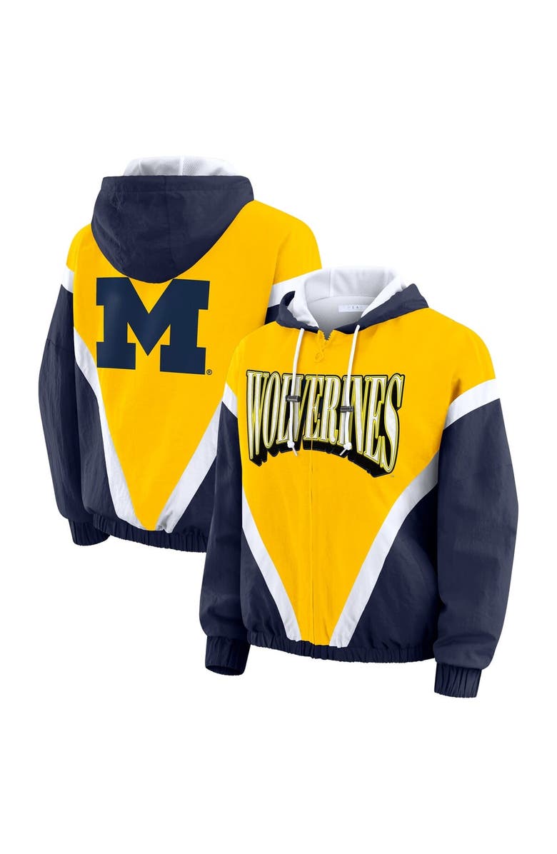 WEAR by Erin Andrews Women's WEAR by Erin Andrews Maize/Navy Michigan Wolverines Colorblock Full-Zip Hoodie Windbreaker Jacket, Main, color, Maize