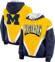 WEAR by Erin Andrews Women's WEAR by Erin Andrews Maize/Navy Michigan Wolverines Colorblock Full-Zip Hoodie Windbreaker Jacket