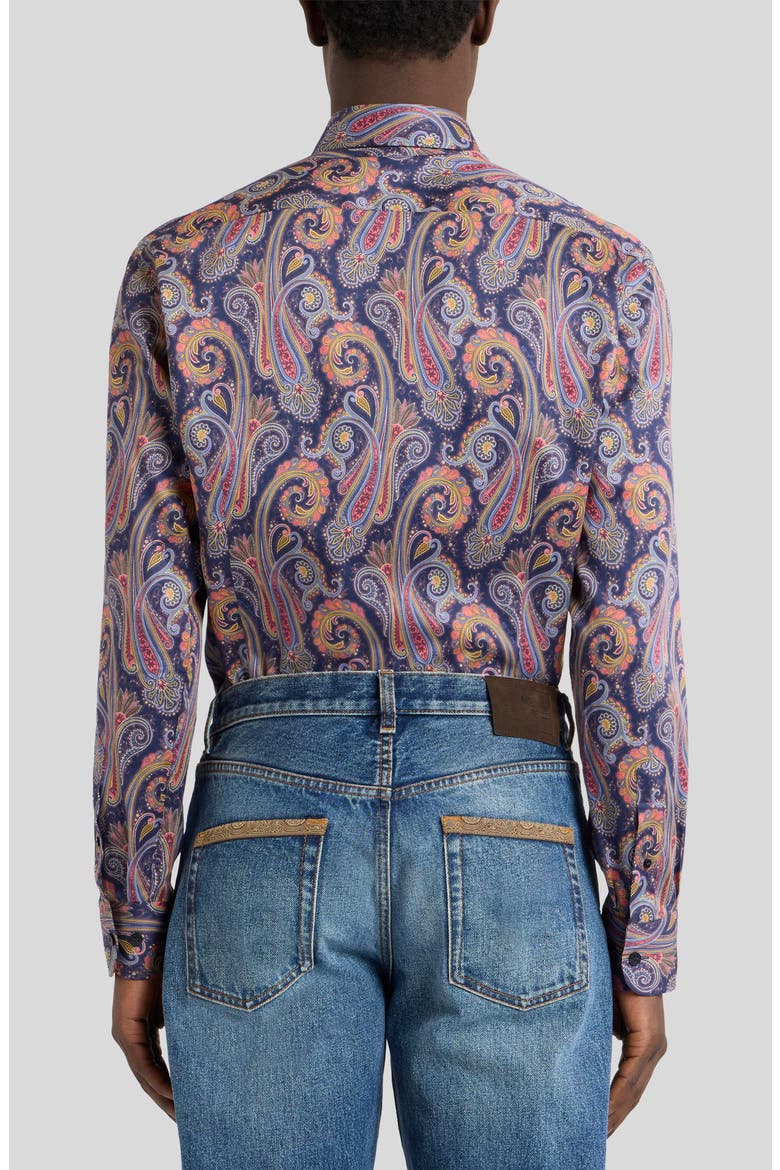 Roma Cotton Dress Shirt, Alternate, color, PRINT ON BLUE BASE
