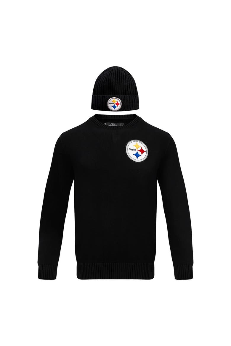 Men's Pro Standard Black Pittsburgh Steelers Crewneck Pullover Sweater & Cuffed Knit Hat Box Gift Set, Alternate, color, Black