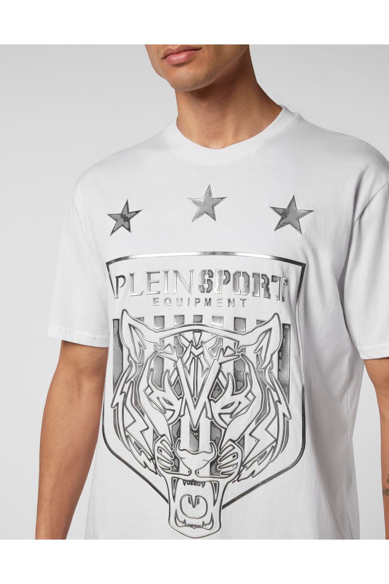 T-Shirt Round Neck Tiger Men, Alternate, color, white/silver