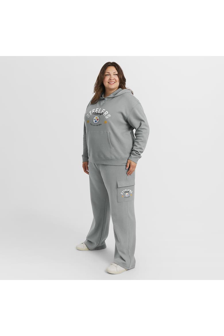 Women's WEAR by Erin Andrews Gray Pittsburgh Steelers Plus Size Waffle-Knit Long Sleeve Hooded Shirt & Pants Lounge Set, Alternate, color, Gray