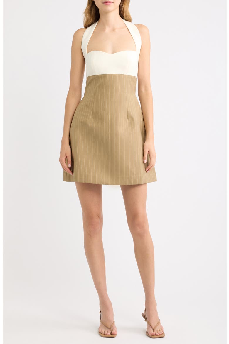 Pinstripe Halter Minidress, Main, color, CAMEL