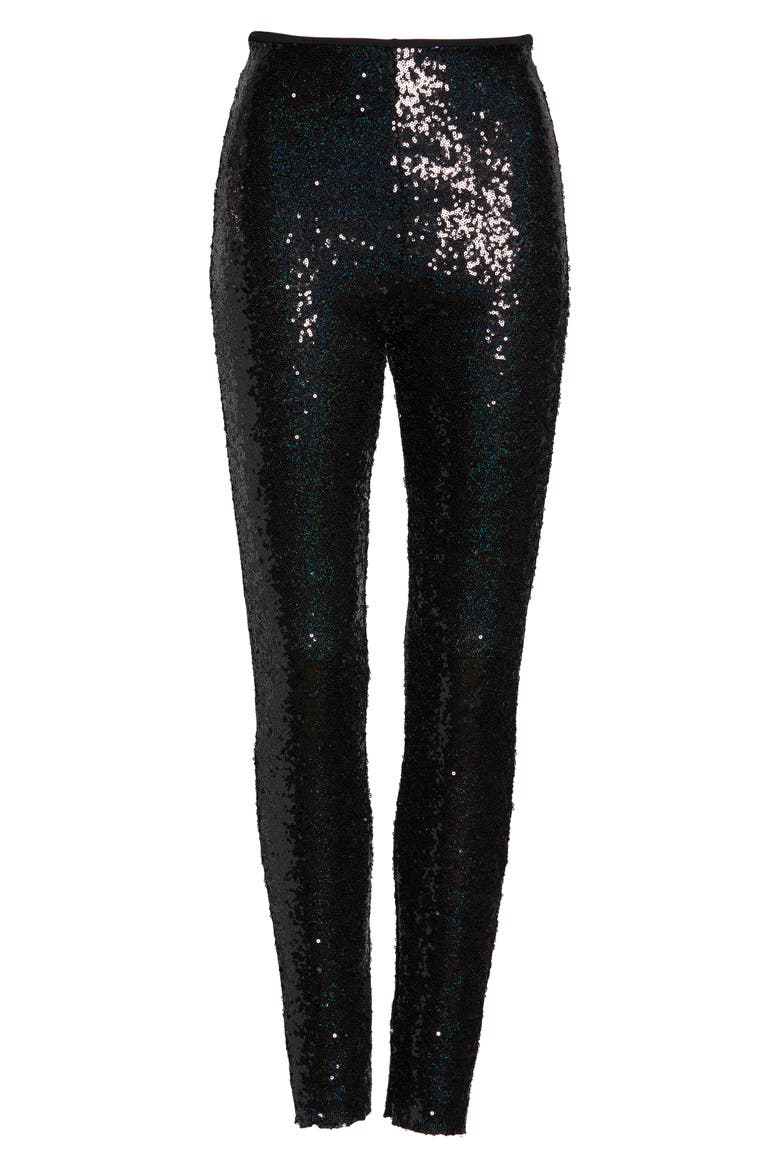 High Waist Sequin Leggings, Alternate, color, BLACK