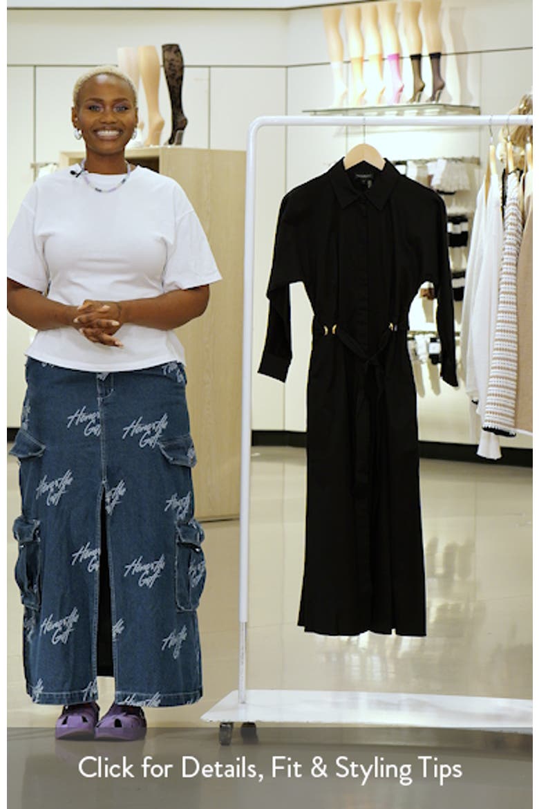 Drawstring Waist Stretch Cotton Midi Shirtdress video