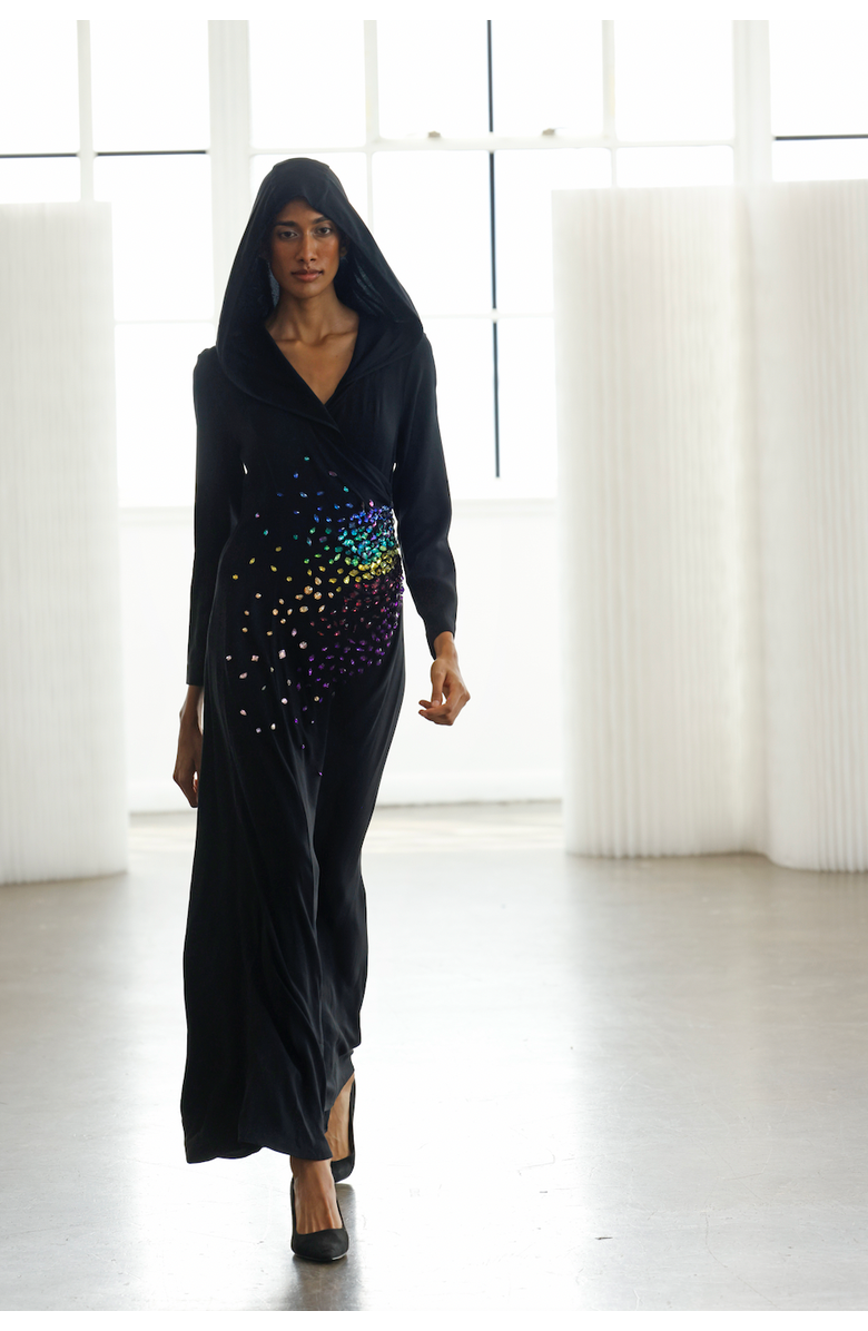 Le Fafo Aurora Hooded Dress, Main, color, Black