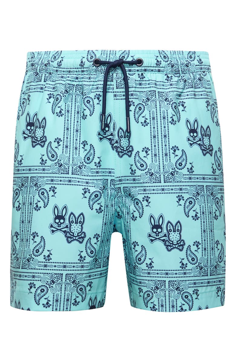 Psycho Bunny Kids' Luke Paisley Print Swim Trunks, Main, color, Antigua Sand