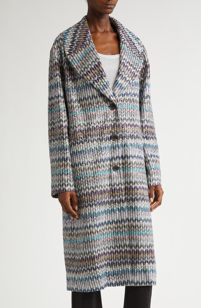 Missoni Sequin Long Jacquard Coat, Alternate, color, 