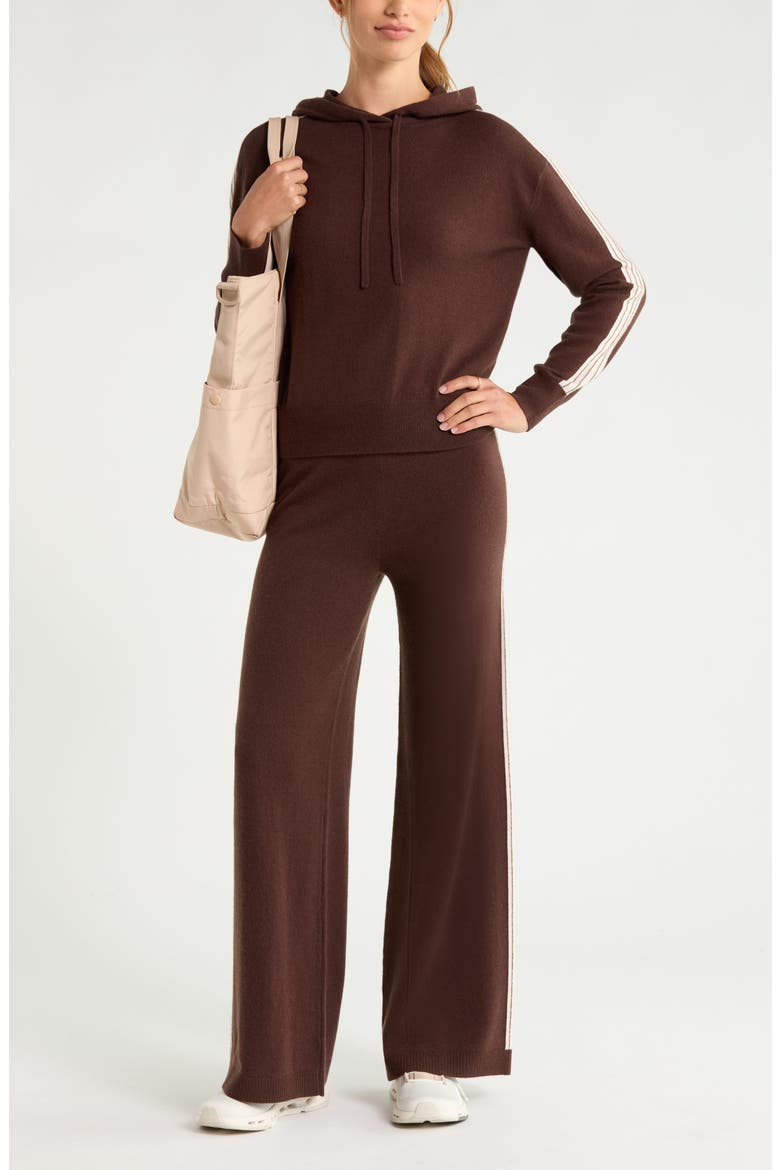 Wool & Cashmere Stripe Hoodie, Alternate, color, BROWN MOLE