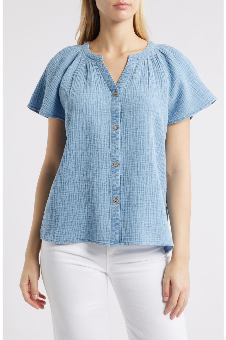 Lark Cotton Gauze Button-Up Shirt, Main, color, BLUE ACID WASH