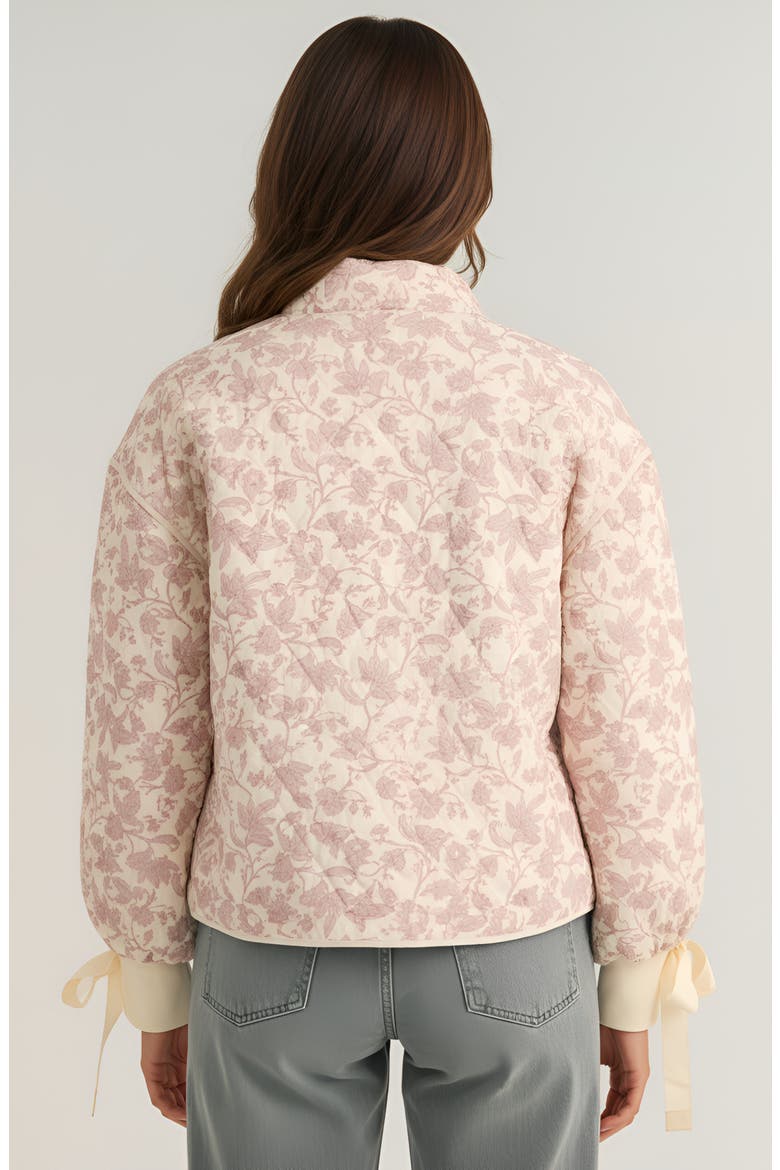 Floral Quilted Jacket with Puff Sleeves and Satin Bow Cuffs, Alternate, color, Light Pink Floral