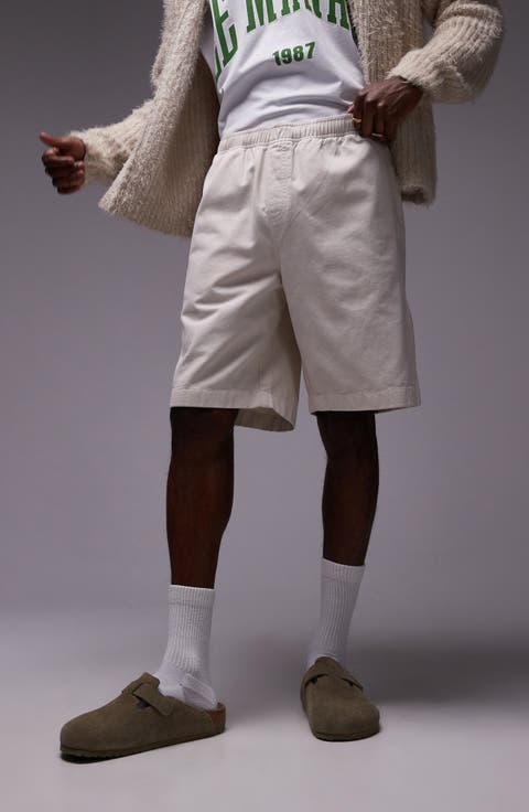 Flat Front Cotton Twill Elastic Waist Shorts