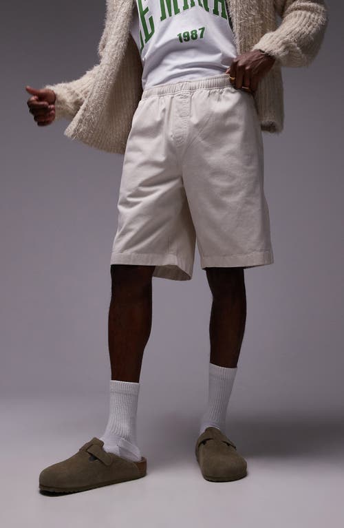 Topman Flat Front Cotton Twill Elastic Waist Shorts In White