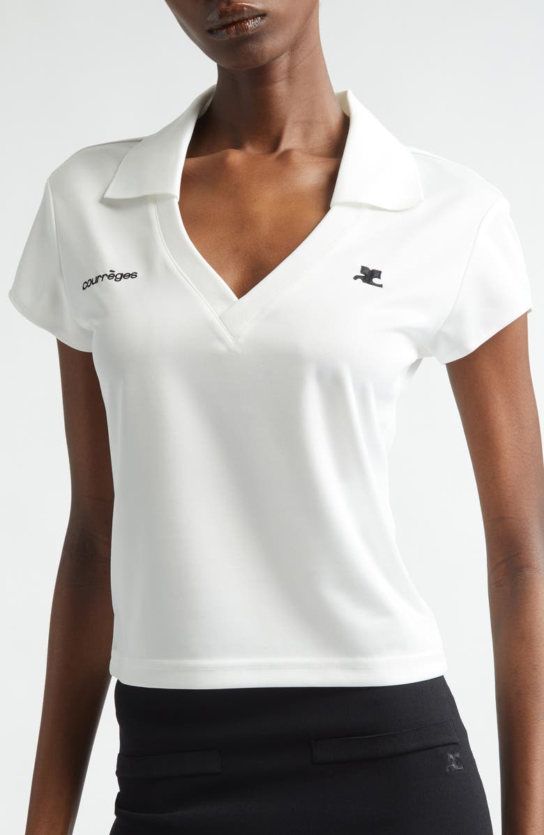 Courrèges Sports Crop Logo Polo, Alternate, color, Heritage White
