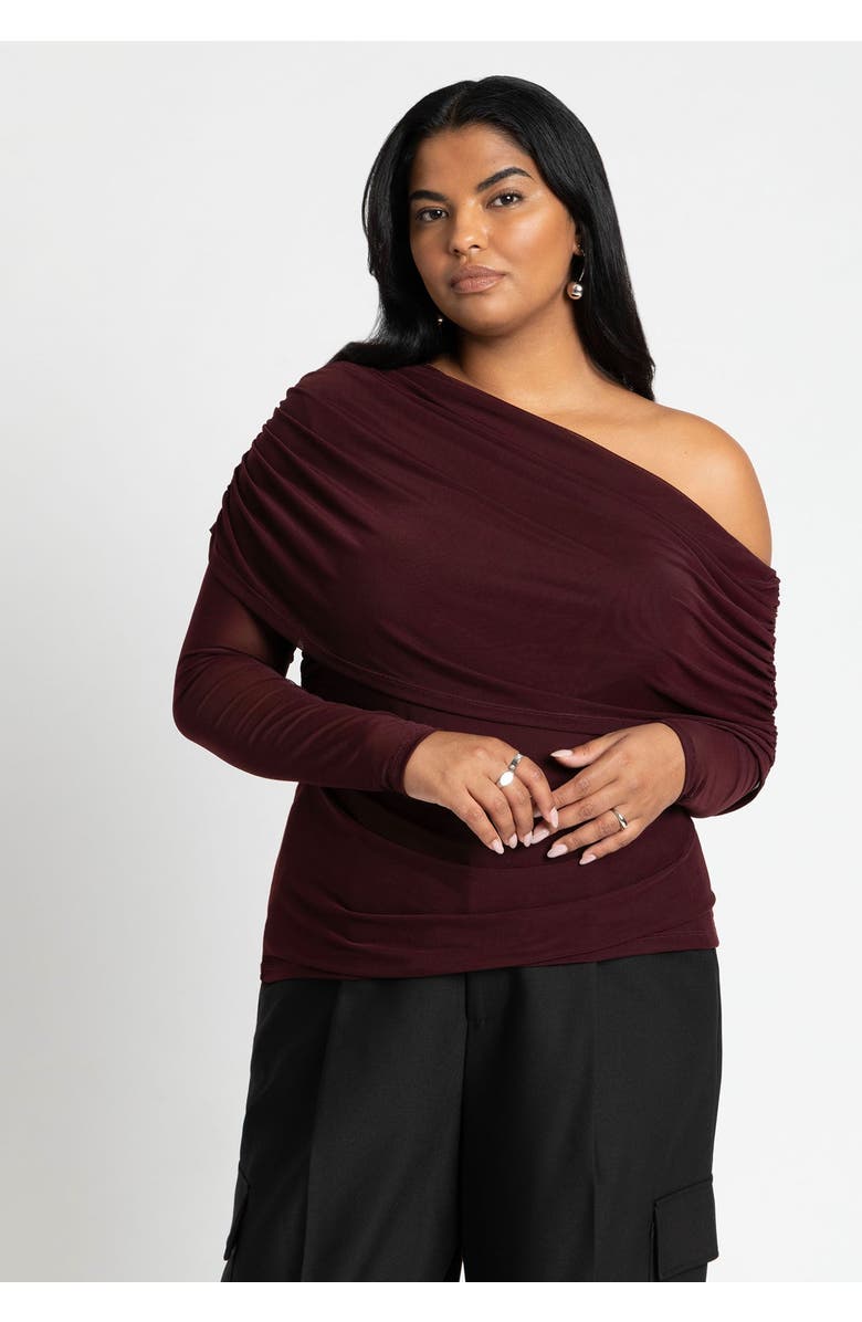 ELOQUII Foldover Drape Top, Alternate, color, Port Royale