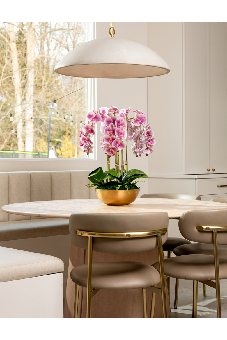 Abigail RealTouch White Orchid in Gold Bowl, Alternate, color, Periwinkle