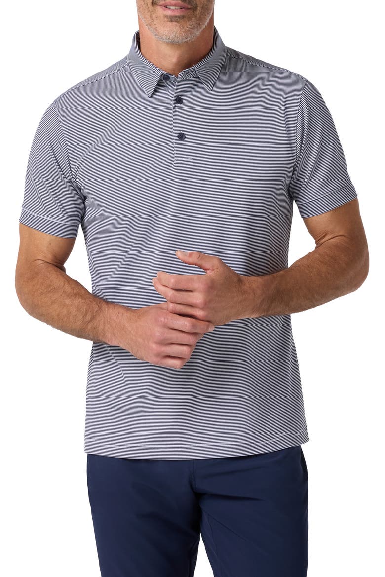 Versa Trim Fit Stripe Performance Golf Polo, Main, color, NAVY WHITE STRIPE