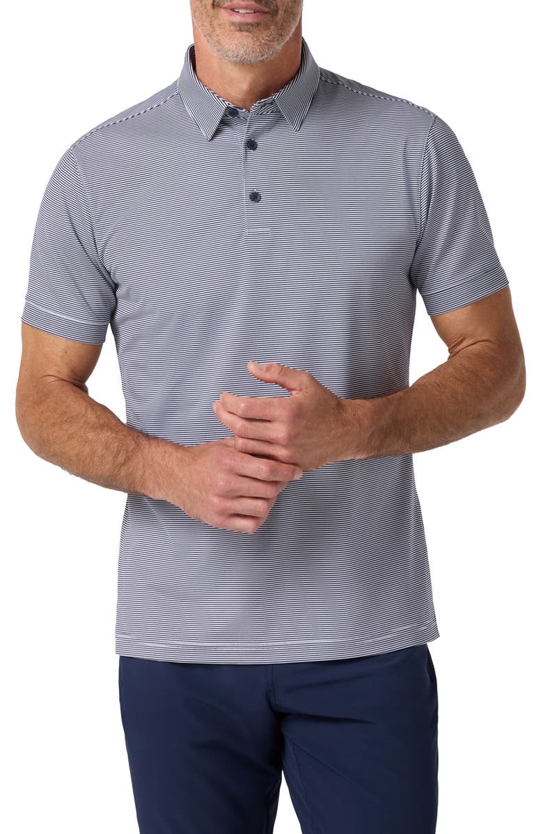 Mizzen+Main Versa Trim Fit Stripe Performance Golf Polo, Main, color, Navy White Stripe