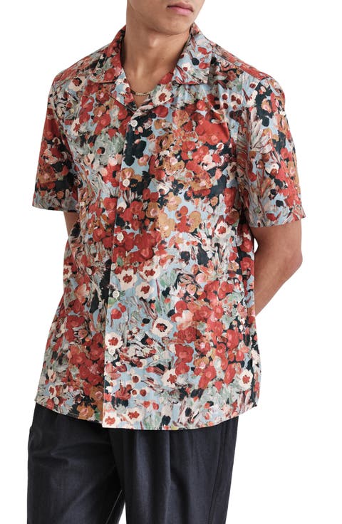 Didcot Monet Print Short Sleeve Cotton Button-Up Shirt