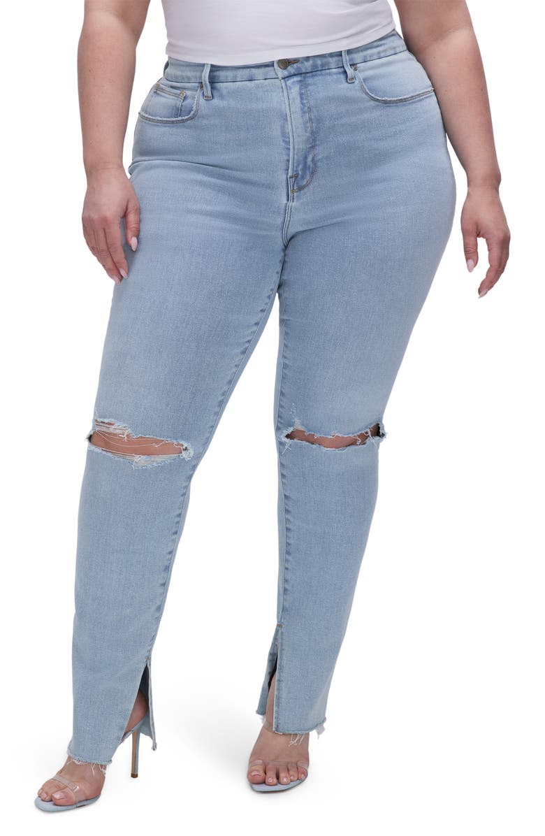 Good American Good Classic Distressed Split Hem Stretch Skinny Jeans, Alternate, color,