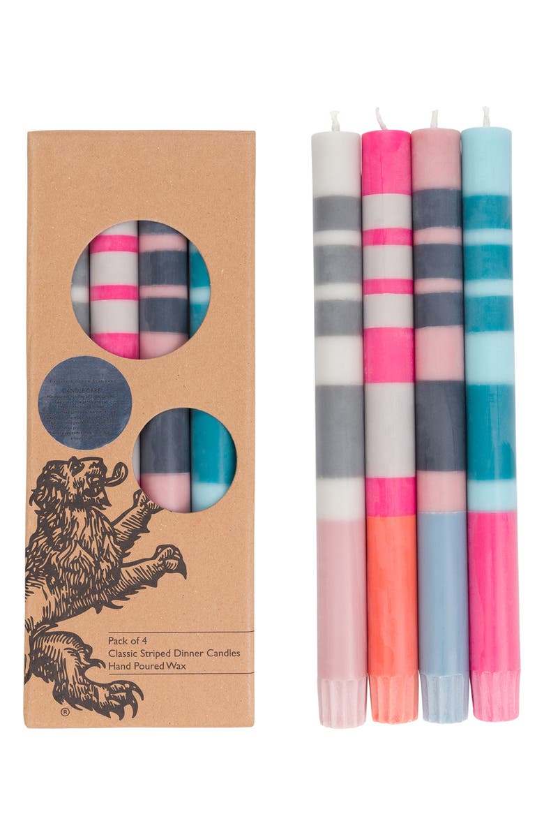 BRITISH COLOUR STANDARD Assorted 4-Pack Stripe Dinner Candles, Main, color, Multi-Coloured