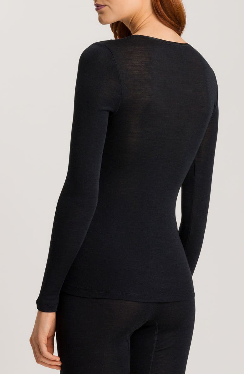 Hanro Lace Trim Merino Wool & Silk Pajama Top, Alternate, color, 