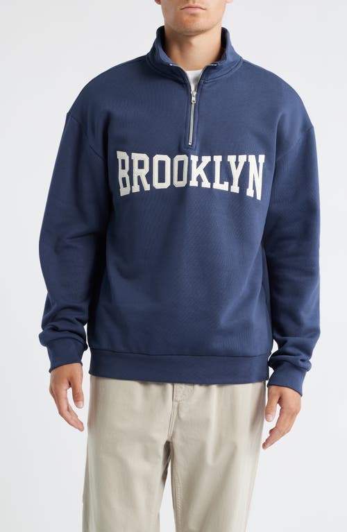 Brooklyn Industries Appliqué Half Zip Sweatshirt In Blue