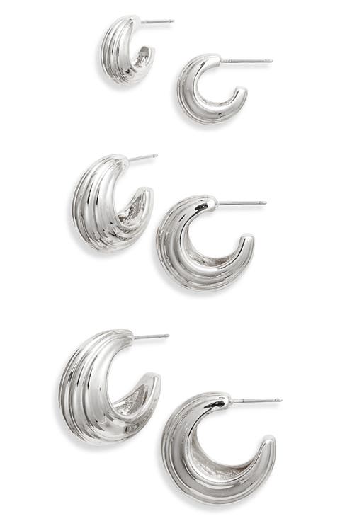 Set of 3 Ridged Chubby Hoop Earrings