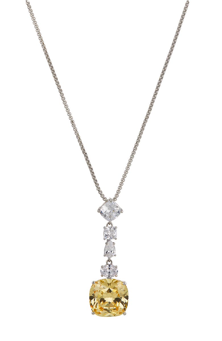 Nadri Soleil Yellow Cubic Zirconia Cushion Pendant Necklace, Alternate, color, Rhodium