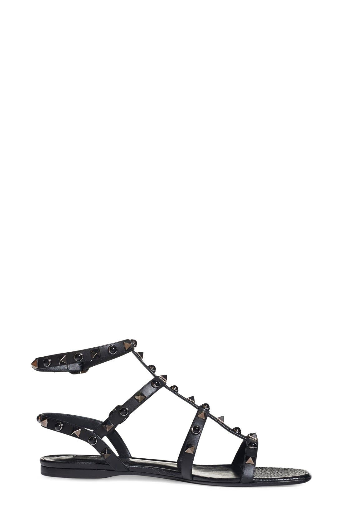 Valentino Garavani 'Noir Rolling' Rockstud Sandal, Alternate, color, 