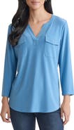Jones New York Patch Pocket Crepe Popover Top