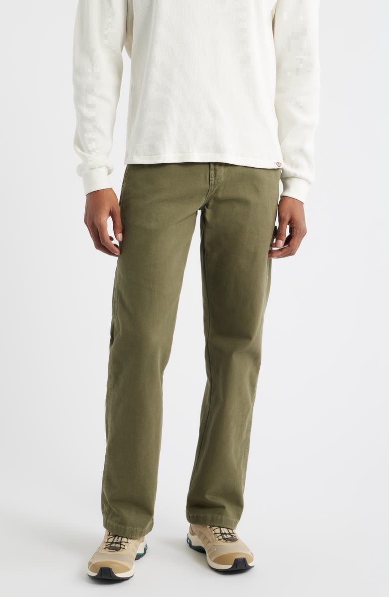 Dickies Straight Leg Green Cotton Canvas Carpenter Pants, Main, color, Military Green
