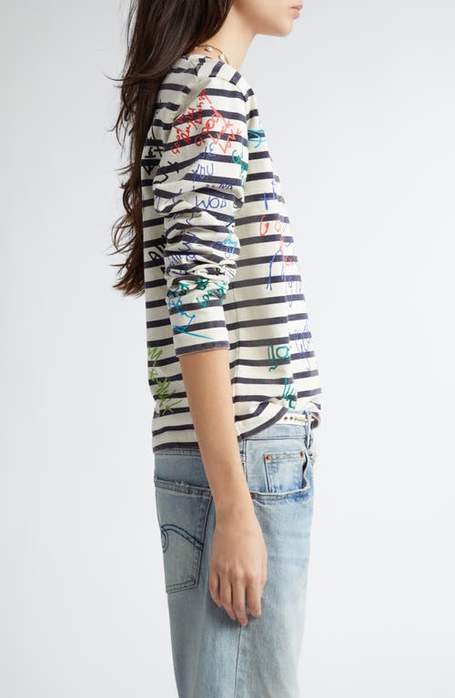 R13 End-of-the-year T-shirt In Navy/ecru Stripe Scribbles