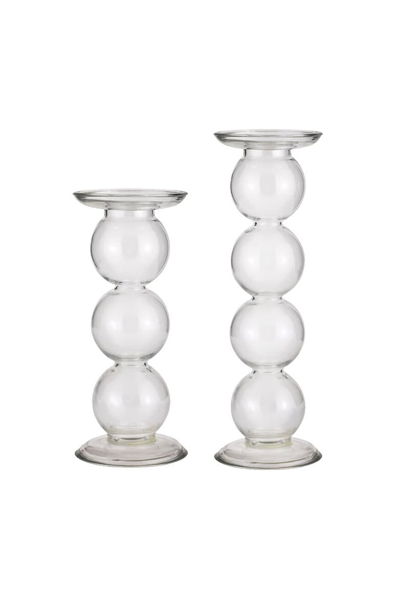Glass 14 in. Clear Orbs Pillar Candle Holder Set of 2, Main, color, Clear
