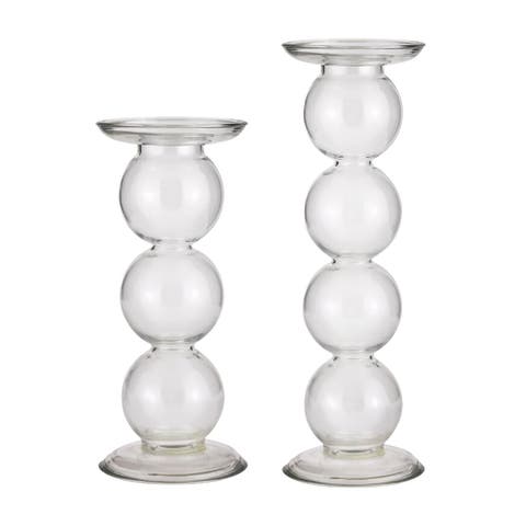 Glass 14 in. Clear Orbs Pillar Candle Holder Set of 2