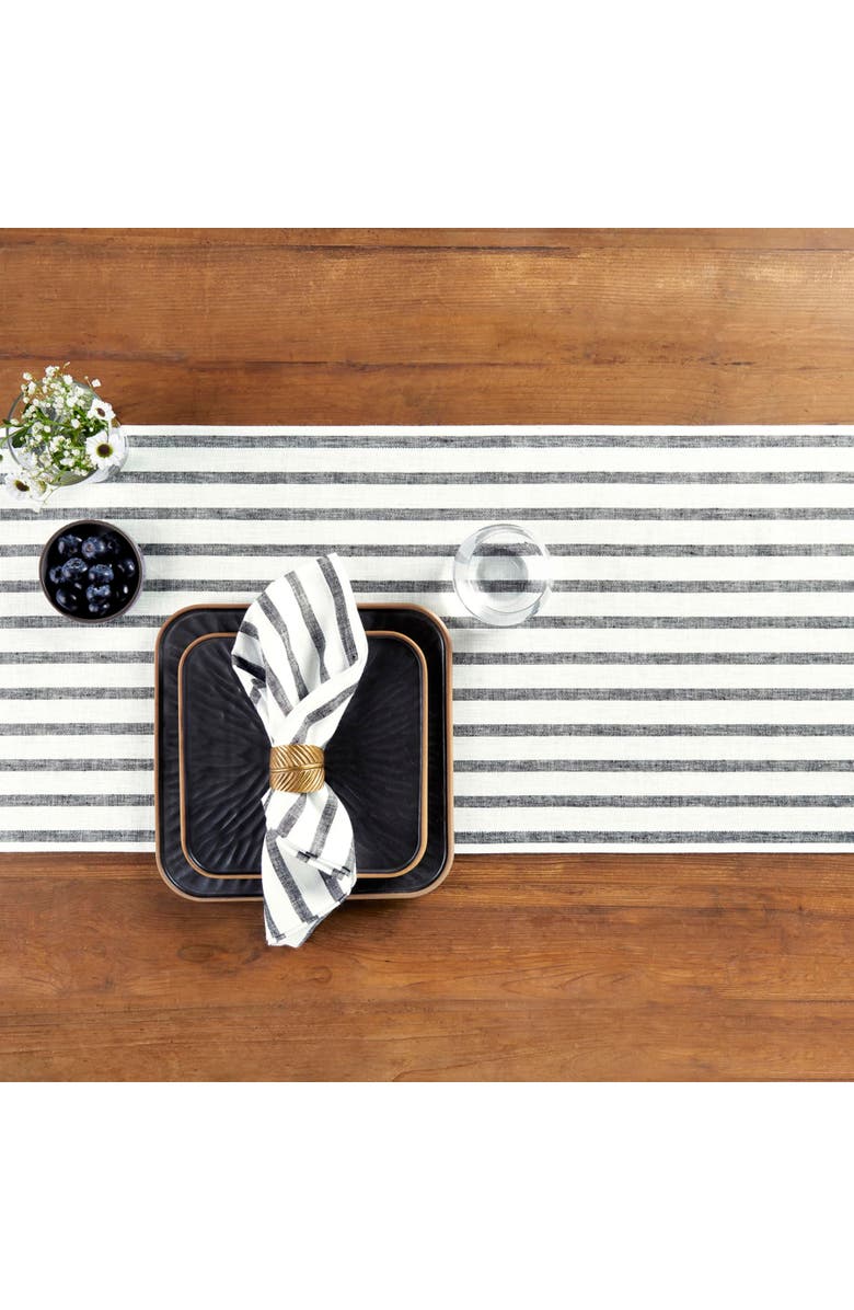 Solino Home Linen Table Runner - Madison Stripe, Alternate, color, Black And White