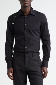 McQueen Logo Tape Harness Stretch Cotton Button-Up Shirt