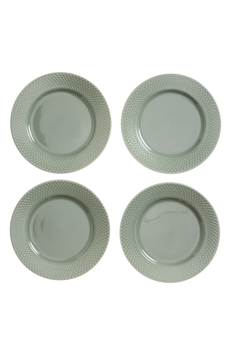 Lyngby Porcelaen Rhombe Earth Set of 4 Lunch Plates, Main, color, Moss