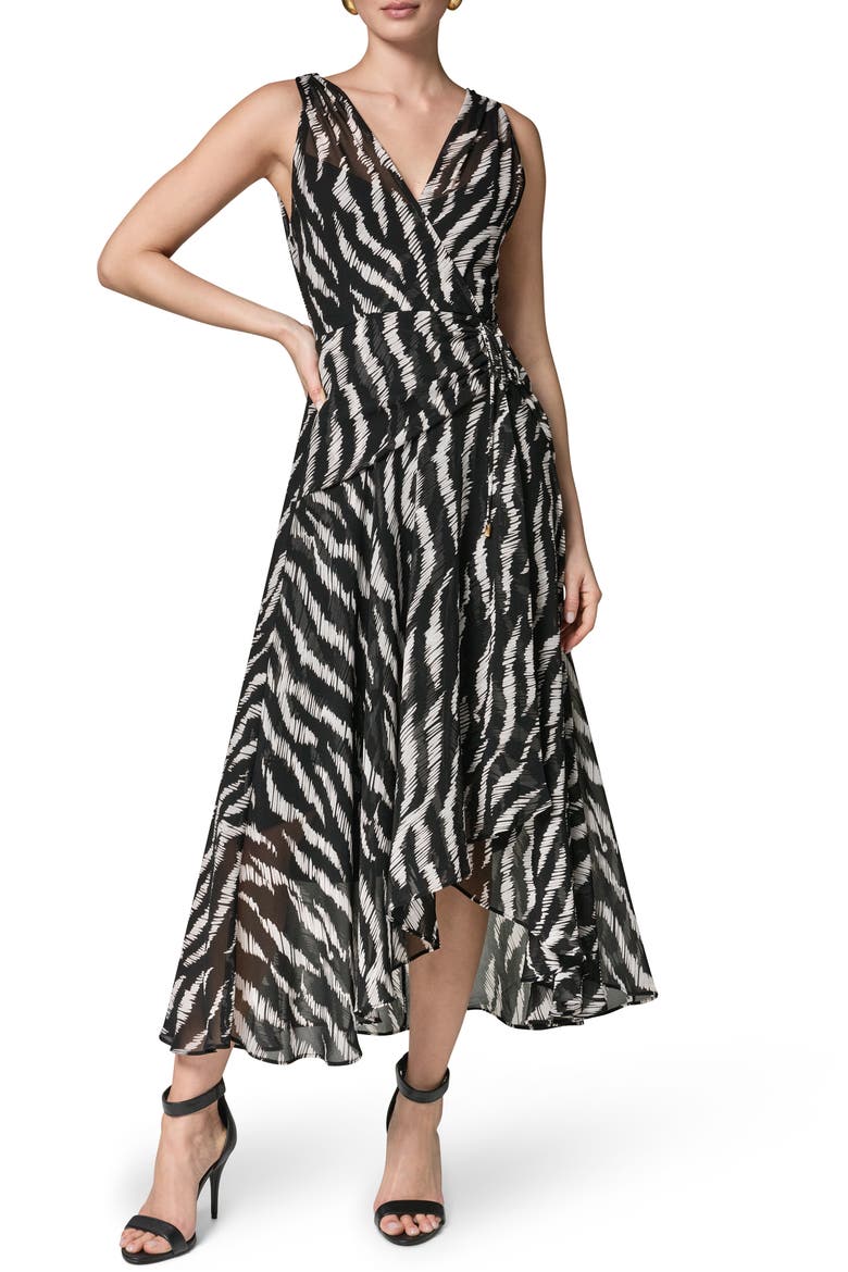 Print Ruched Chiffon Dress, Main, color, BLACK CREAM