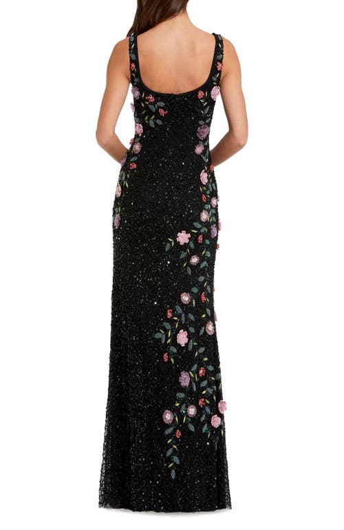 Mac Duggal Embellished Mesh Gown With Scoop Neck And Floral Beading In Multi
